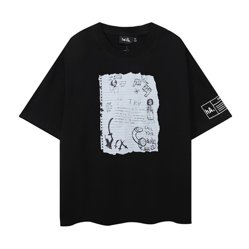 Haculla Paper Print Black T Shirt